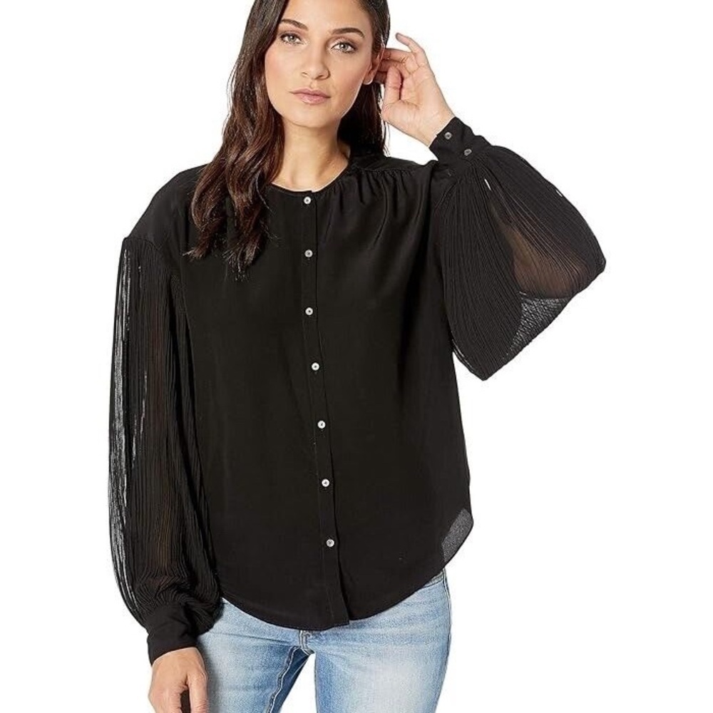 Joie Kevia Long Sleeve Silk Blouse Sheer Long Sleeves Black